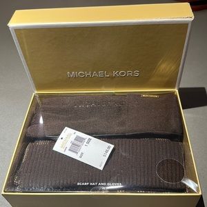 Michael Kors scarf hat and glove set brand new with tags - brown